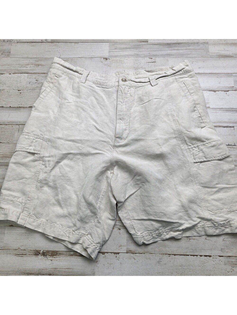 Cubavera Shorts Mens 34 Beige Linen Blend Cargo Pockets Cool Casual Summer
